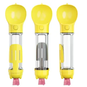 4 in 1 Portable Pet Dog Puppy Cat Drinking Mug Water Feeder Bottle Valve Travel Bottle Yellow