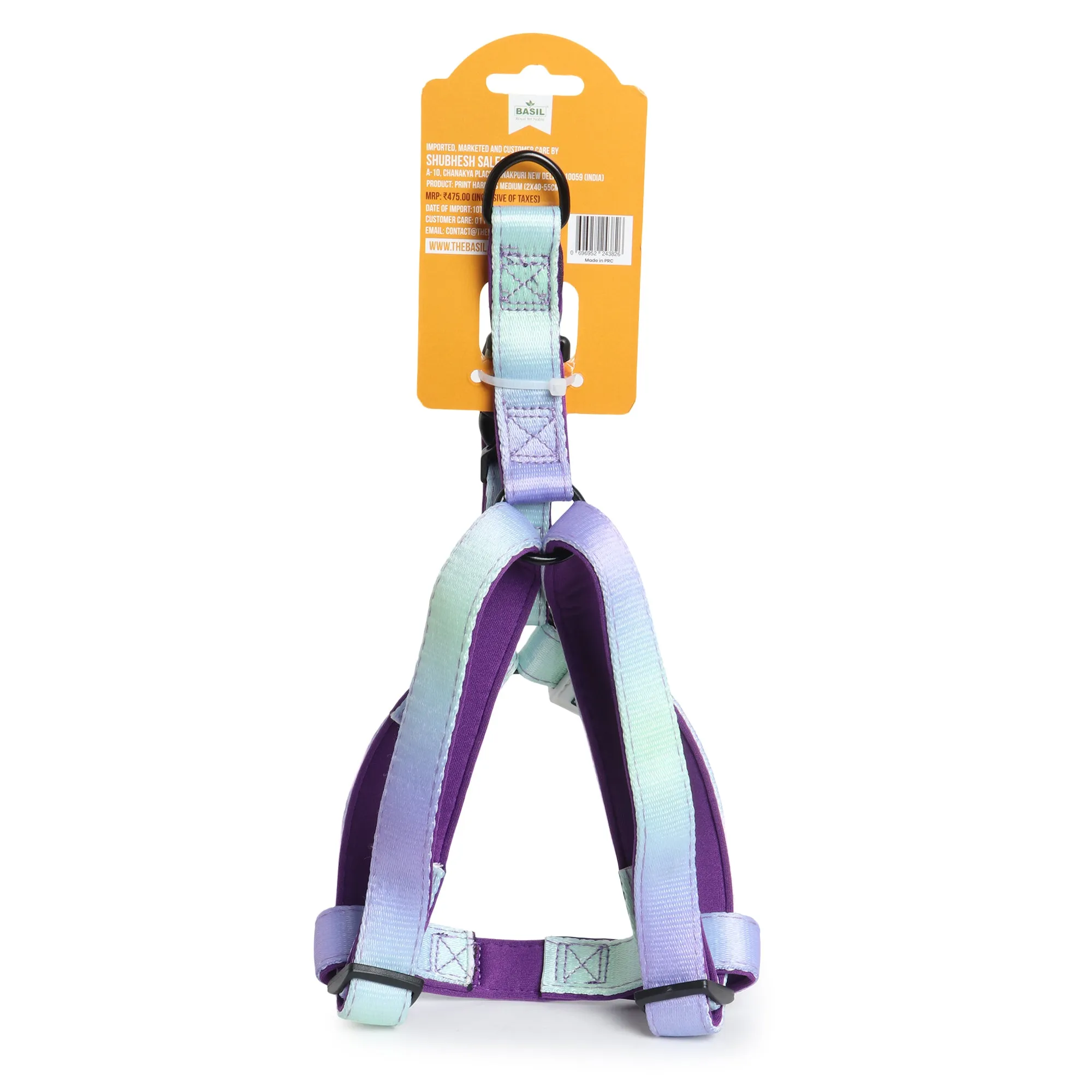 Basil Printed Dog Harness – Green & Purple, Adjustable & Comfortable No-Pull Harness for Walking and Training Dogs of All Sizes