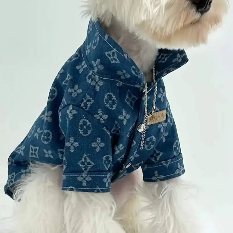 Cool Pet Denim Shirt Teddy Bichon Pomeranian Wearable Dog Clothes Spring and Autumn Pet Clothing for Small and Medium-sized Dogs Link