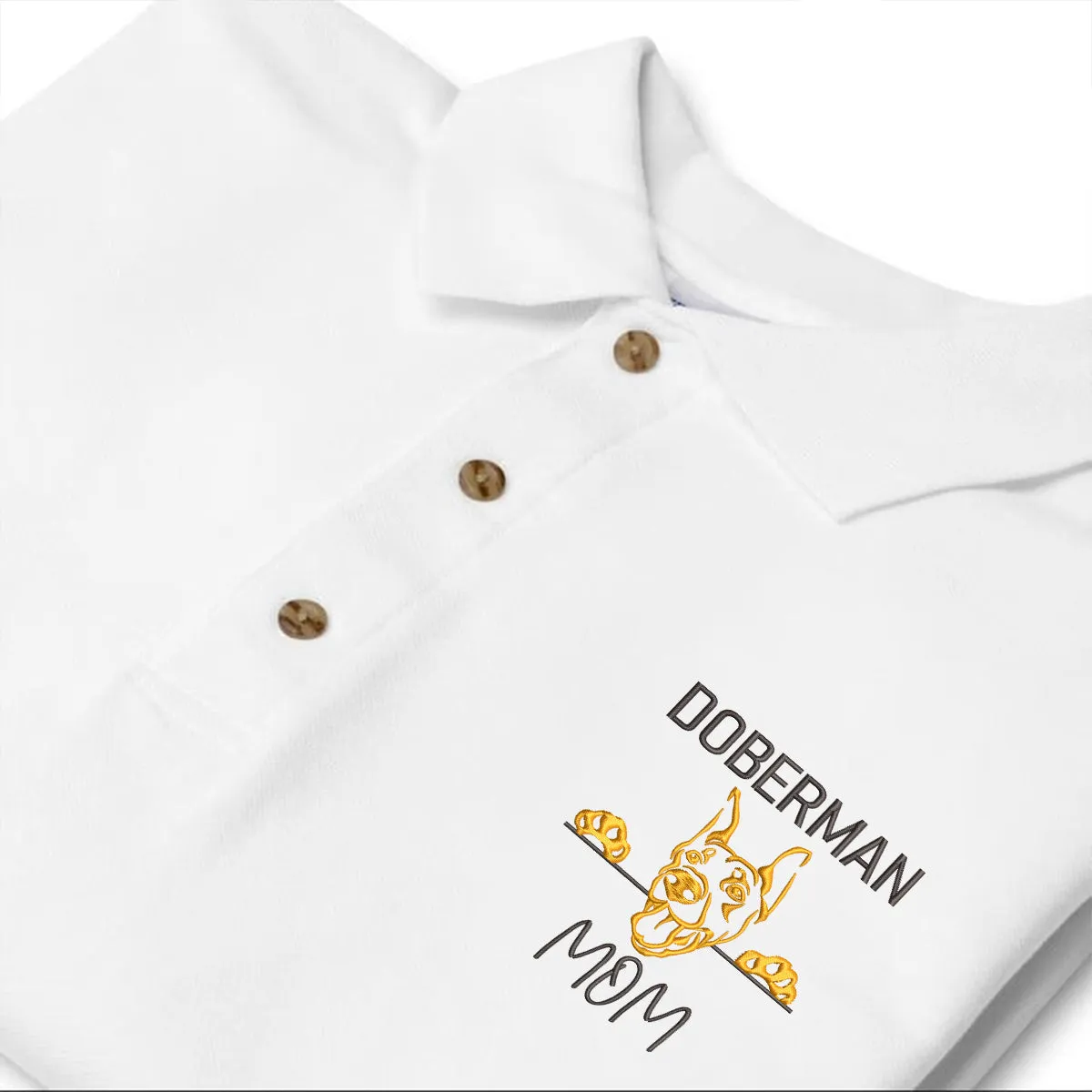 Custom Doberman Dog Mom Embroidered Polo Shirt, Personalized Polo Shirt with Dog Name, Unique Gifts For Doberman Lovers
