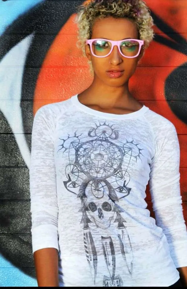 Gender Fluid Non-Binary long-sleeve burnout tee with Metatrons Cube design