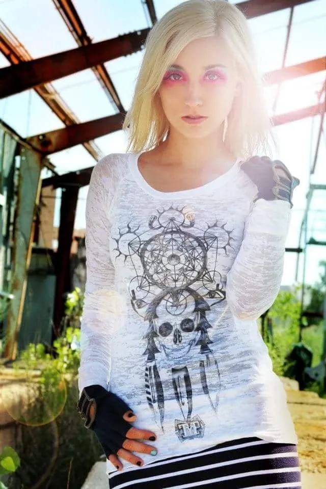 Gender Fluid Non-Binary long-sleeve burnout tee with Metatrons Cube design