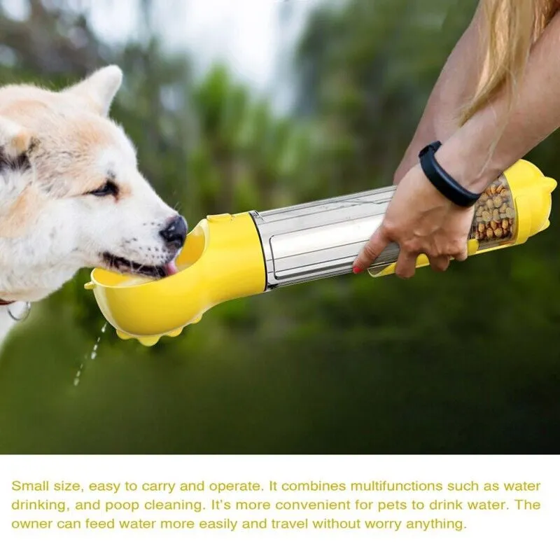 Pet Dog Water Bottle Dispenser Travel Feeder Tray Bowl with Trash Bag Box