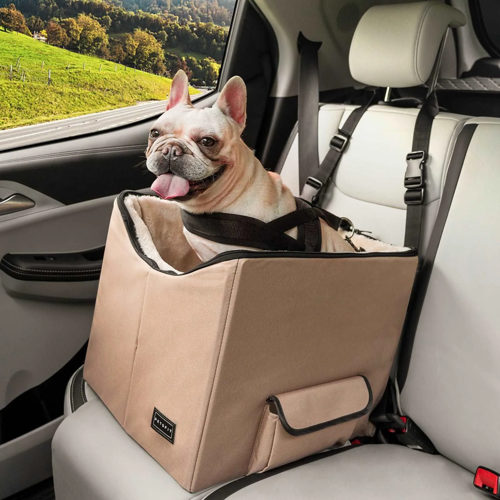 PETSFIT Dog Booster Seat For Car Pet Travel Booster Seat with Safety Belt