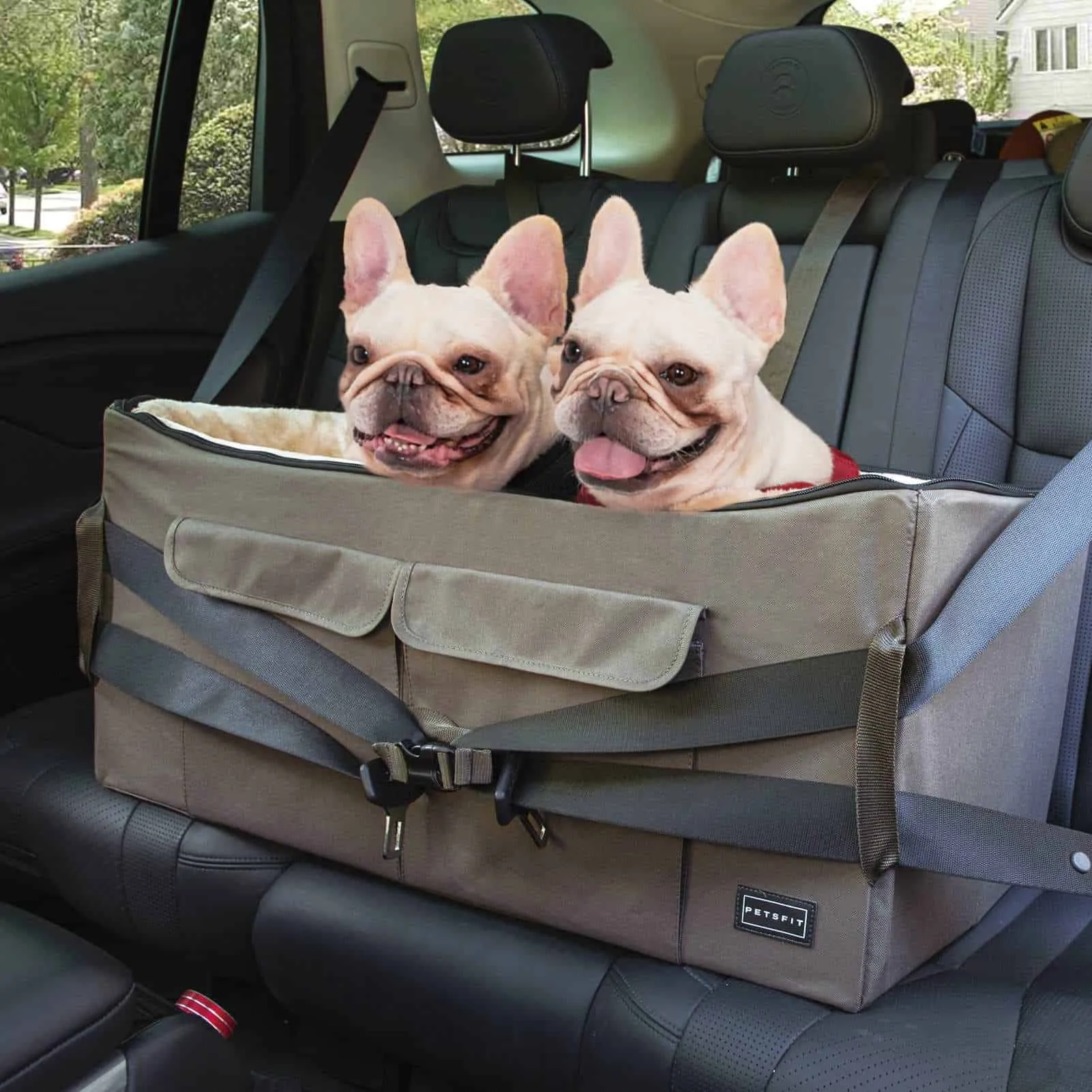 PETSFIT Dog Booster Seat For Car Pet Travel Booster Seat with Safety Belt