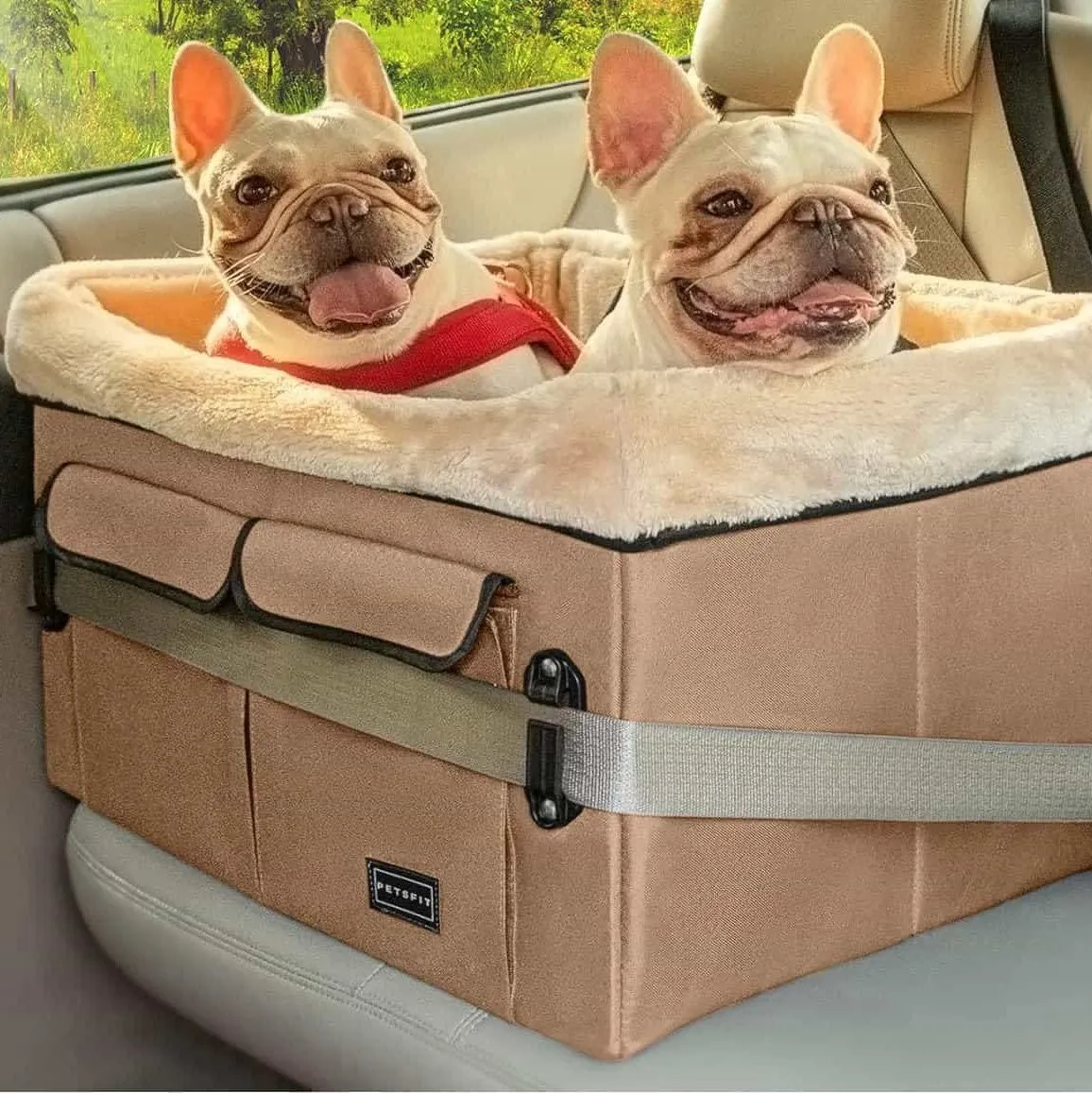 PETSFIT Dog Booster Seat For Car Pet Travel Booster Seat with Safety Belt