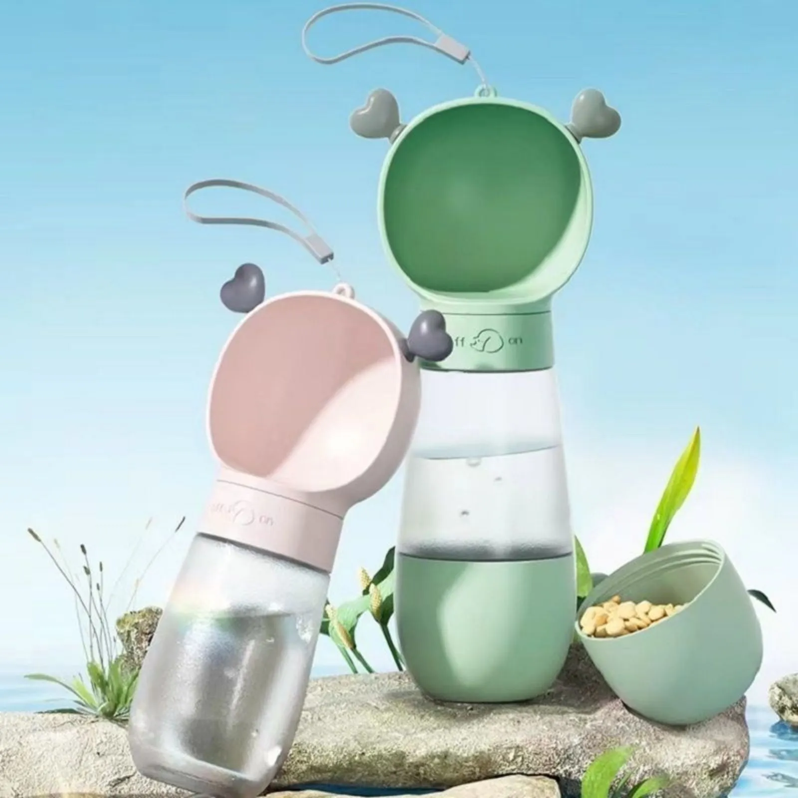 Portable Dog Water Bottle with Food Container Leak Proof Dog Travel Water Dispenser for Walking, Hiking and Travel