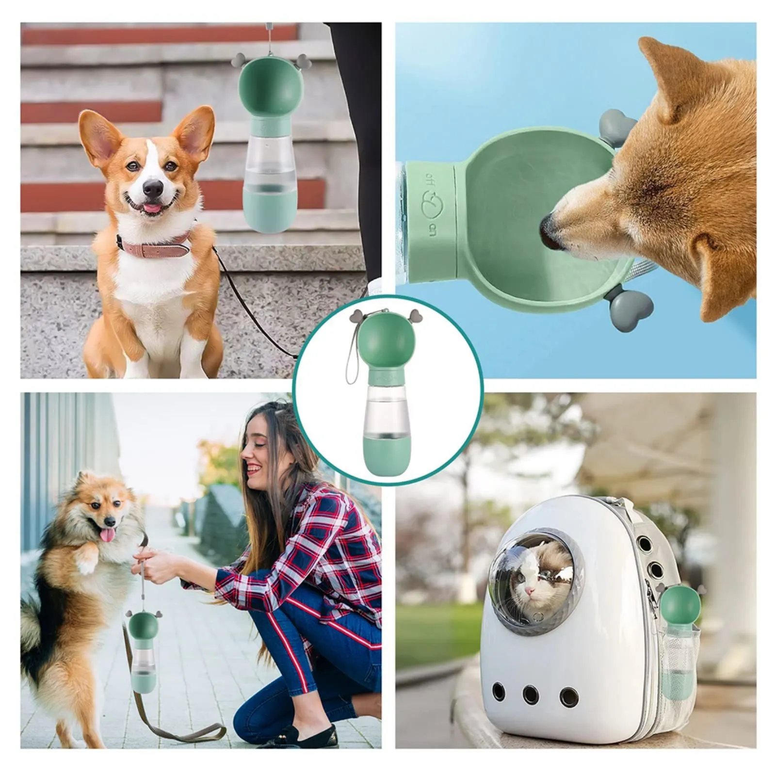 Portable Dog Water Bottle with Food Container Leak Proof Dog Travel Water Dispenser for Walking, Hiking and Travel