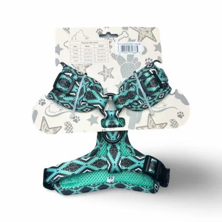 RILEY S. DOG HARNESS - TEAL LEOPARD AZTEC