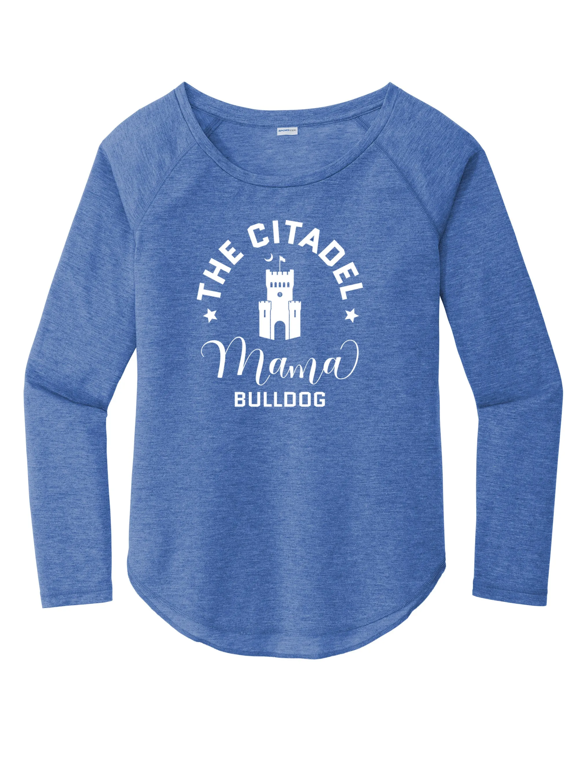 The Citadel, Mama Bulldog Barracks Ladies Long Sleeve Tri-Blend Wicking Scoop Neck Raglan Tee Shirt