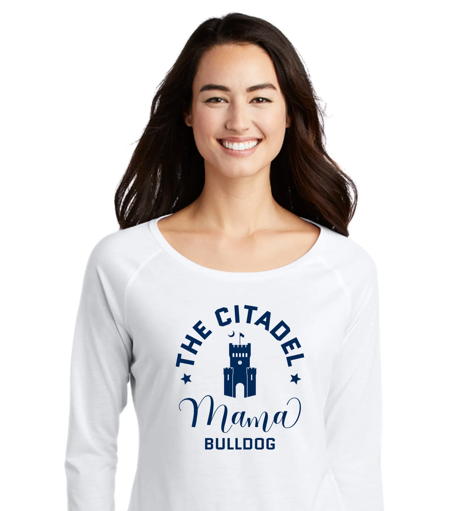 The Citadel, Mama Bulldog Barracks Ladies Long Sleeve Tri-Blend Wicking Scoop Neck Raglan Tee Shirt