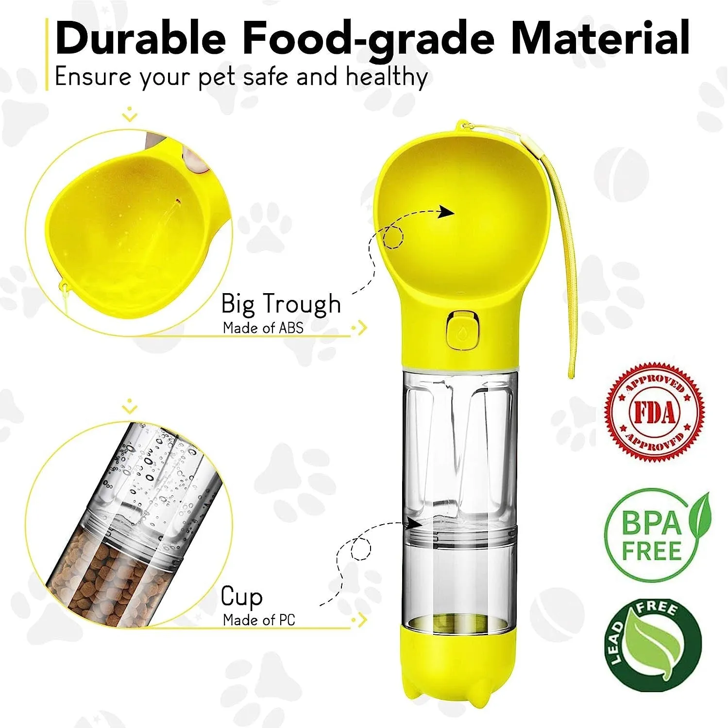 TravelPaws Yellow: Leak-Proof Water Dispenser & Feeder | Lightweight & Stylish | Perfect for Dogs, Cats, and More! 🐾💧