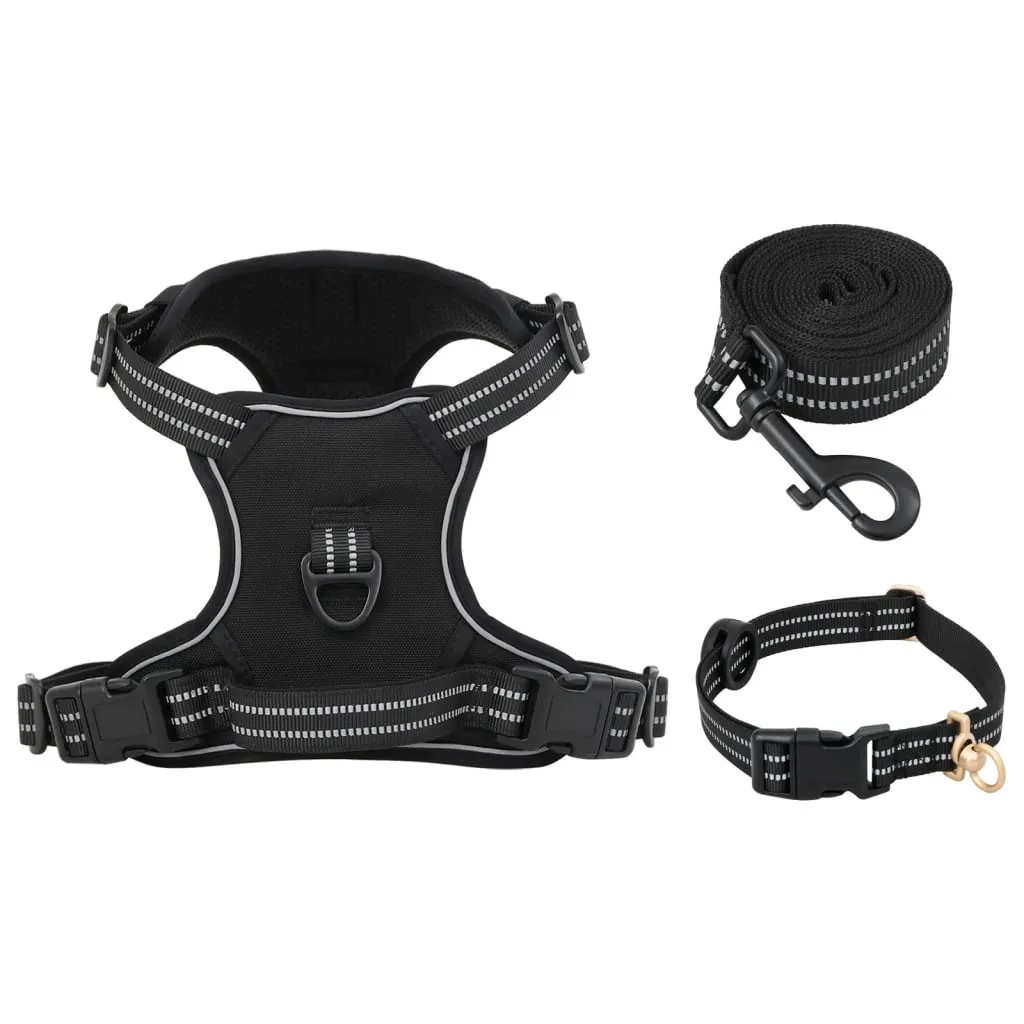vidaXL Dog Harness with Lead & Collar Adjustable Black L