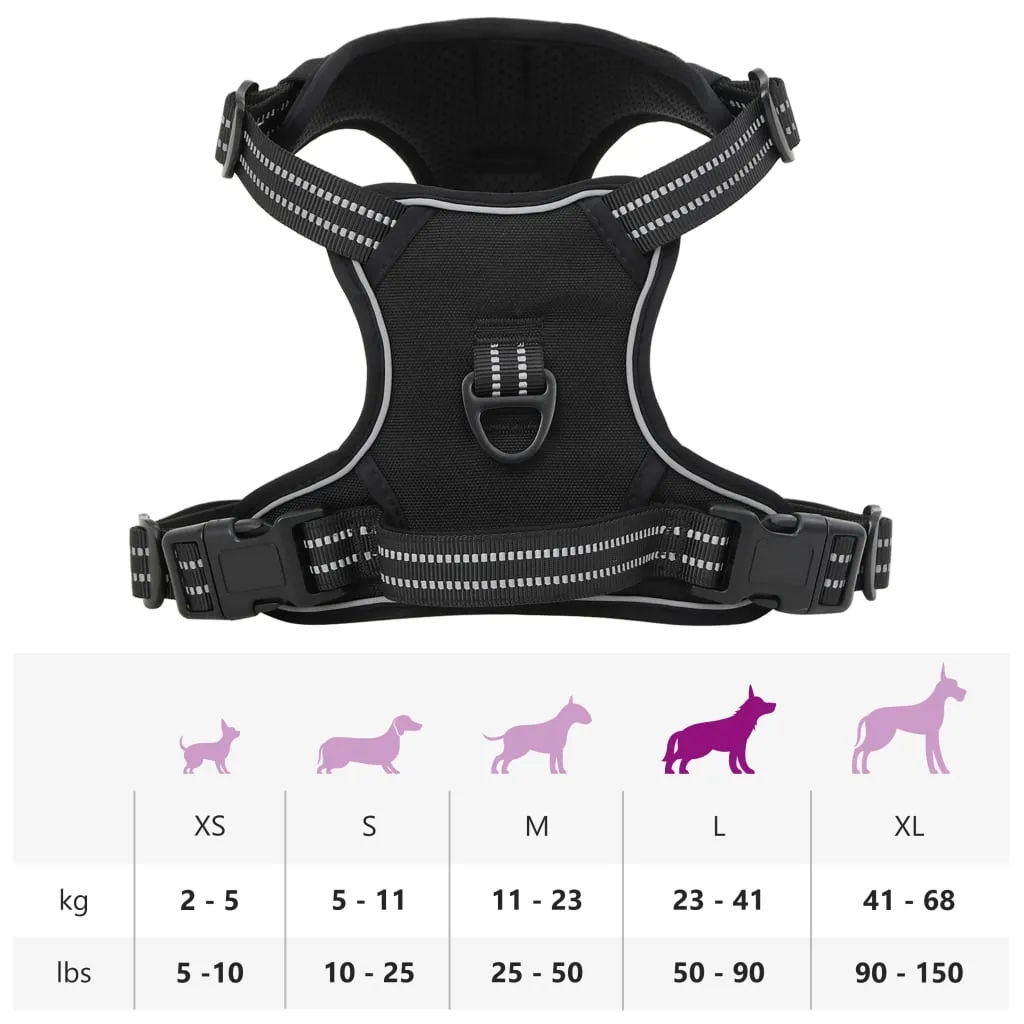 vidaXL Dog Harness with Reflective Stripes Adjustable Black L